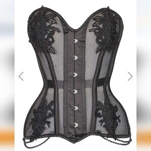NWT Corset Story overbust corset, mesh and lace applique, waist taming, black
